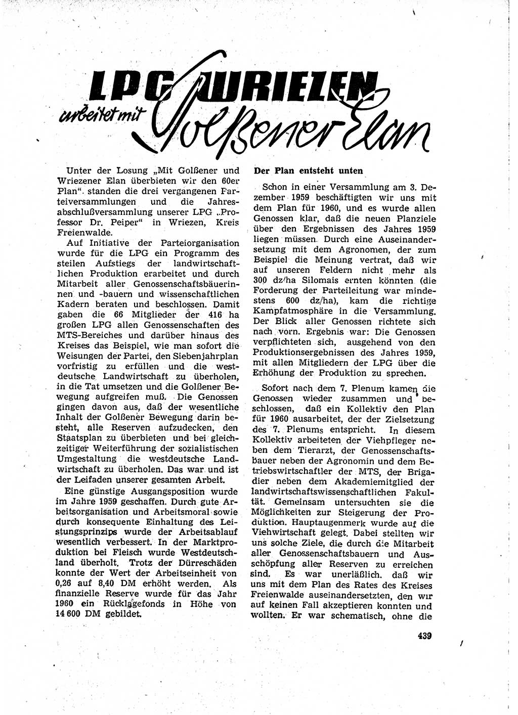Neuer Weg (NW), Organ des Zentralkomitees (ZK) der SED (Sozialistische Einheitspartei Deutschlands) für Fragen des Parteilebens, 15. Jahrgang [Deutsche Demokratische Republik (DDR)] 1960, Seite 439 (NW ZK SED DDR 1960, S. 439)