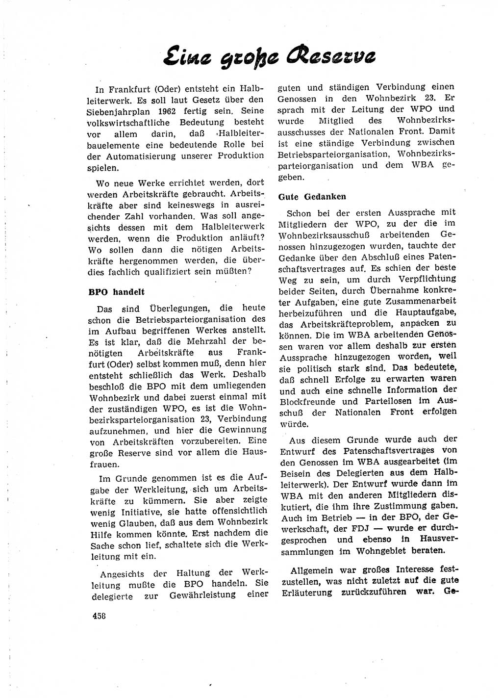 Neuer Weg (NW), Organ des Zentralkomitees (ZK) der SED (Sozialistische Einheitspartei Deutschlands) für Fragen des Parteilebens, 15. Jahrgang [Deutsche Demokratische Republik (DDR)] 1960, Seite 458 (NW ZK SED DDR 1960, S. 458)