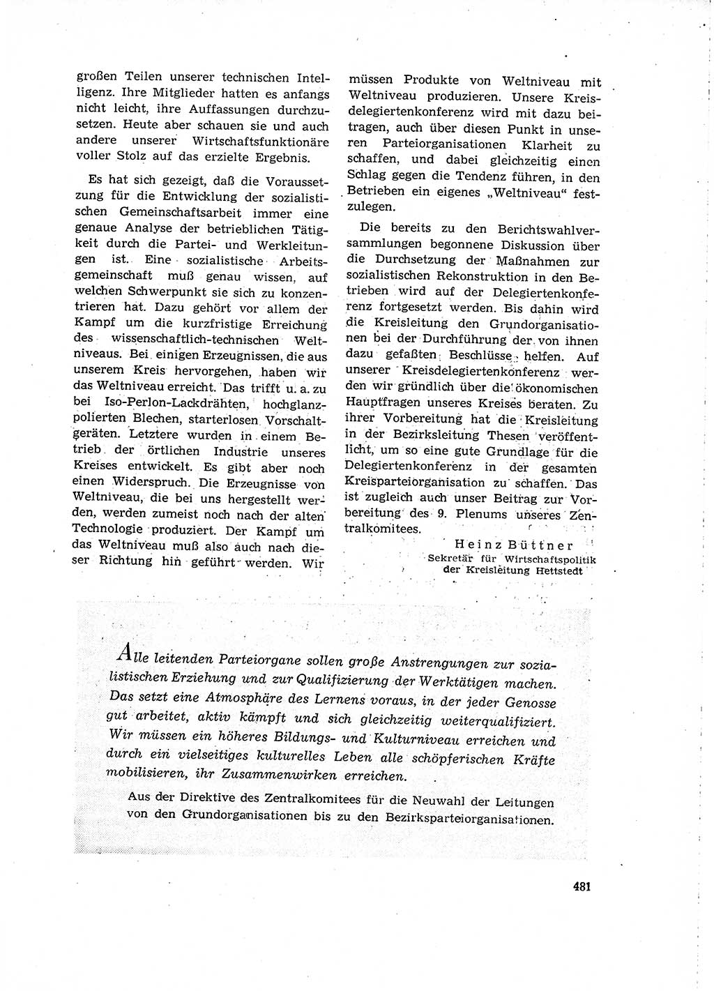 Neuer Weg (NW), Organ des Zentralkomitees (ZK) der SED (Sozialistische Einheitspartei Deutschlands) für Fragen des Parteilebens, 15. Jahrgang [Deutsche Demokratische Republik (DDR)] 1960, Seite 481 (NW ZK SED DDR 1960, S. 481)