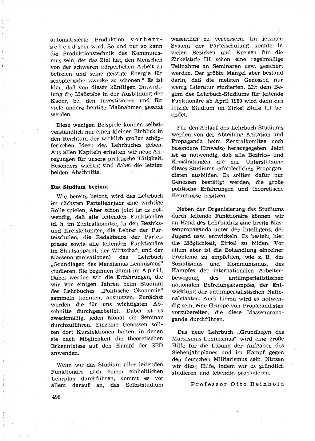 Neuer Weg (NW), Organ des Zentralkomitees (ZK) der SED (Sozialistische Einheitspartei Deutschlands) für Fragen des Parteilebens, 15. Jahrgang [Deutsche Demokratische Republik (DDR)] 1960, Seite 496 (NW ZK SED DDR 1960, S. 496)