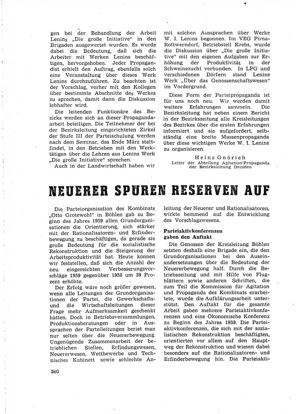 Neuer Weg (NW), Organ des Zentralkomitees (ZK) der SED (Sozialistische Einheitspartei Deutschlands) für Fragen des Parteilebens, 15. Jahrgang [Deutsche Demokratische Republik (DDR)] 1960, Seite 500 (NW ZK SED DDR 1960, S. 500)