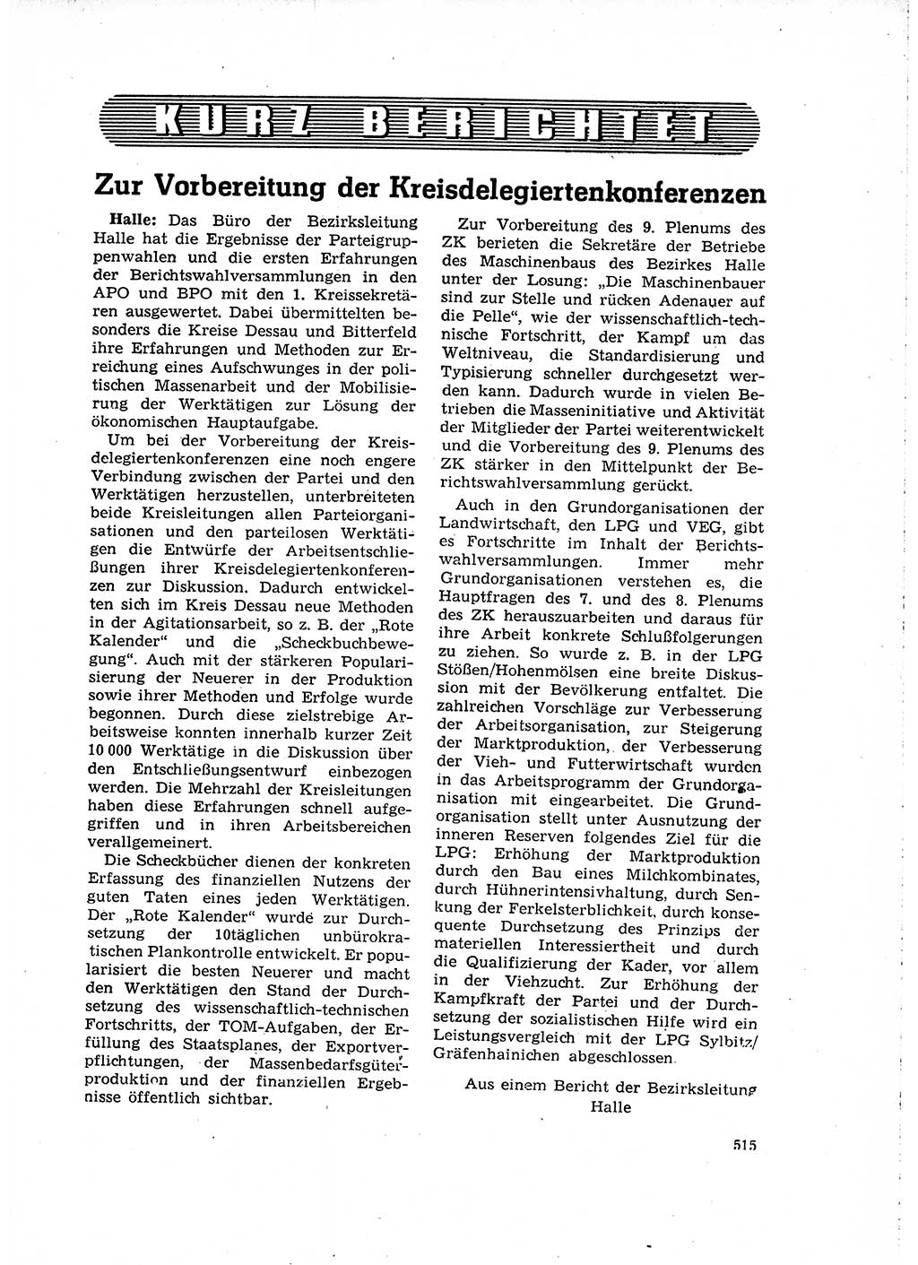 Neuer Weg (NW), Organ des Zentralkomitees (ZK) der SED (Sozialistische Einheitspartei Deutschlands) für Fragen des Parteilebens, 15. Jahrgang [Deutsche Demokratische Republik (DDR)] 1960, Seite 515 (NW ZK SED DDR 1960, S. 515)