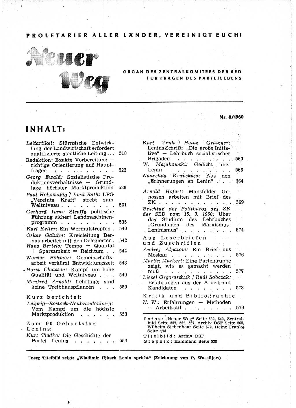 Neuer Weg (NW), Organ des Zentralkomitees (ZK) der SED (Sozialistische Einheitspartei Deutschlands) für Fragen des Parteilebens, 15. Jahrgang [Deutsche Demokratische Republik (DDR)] 1960, Seite 517 (NW ZK SED DDR 1960, S. 517)