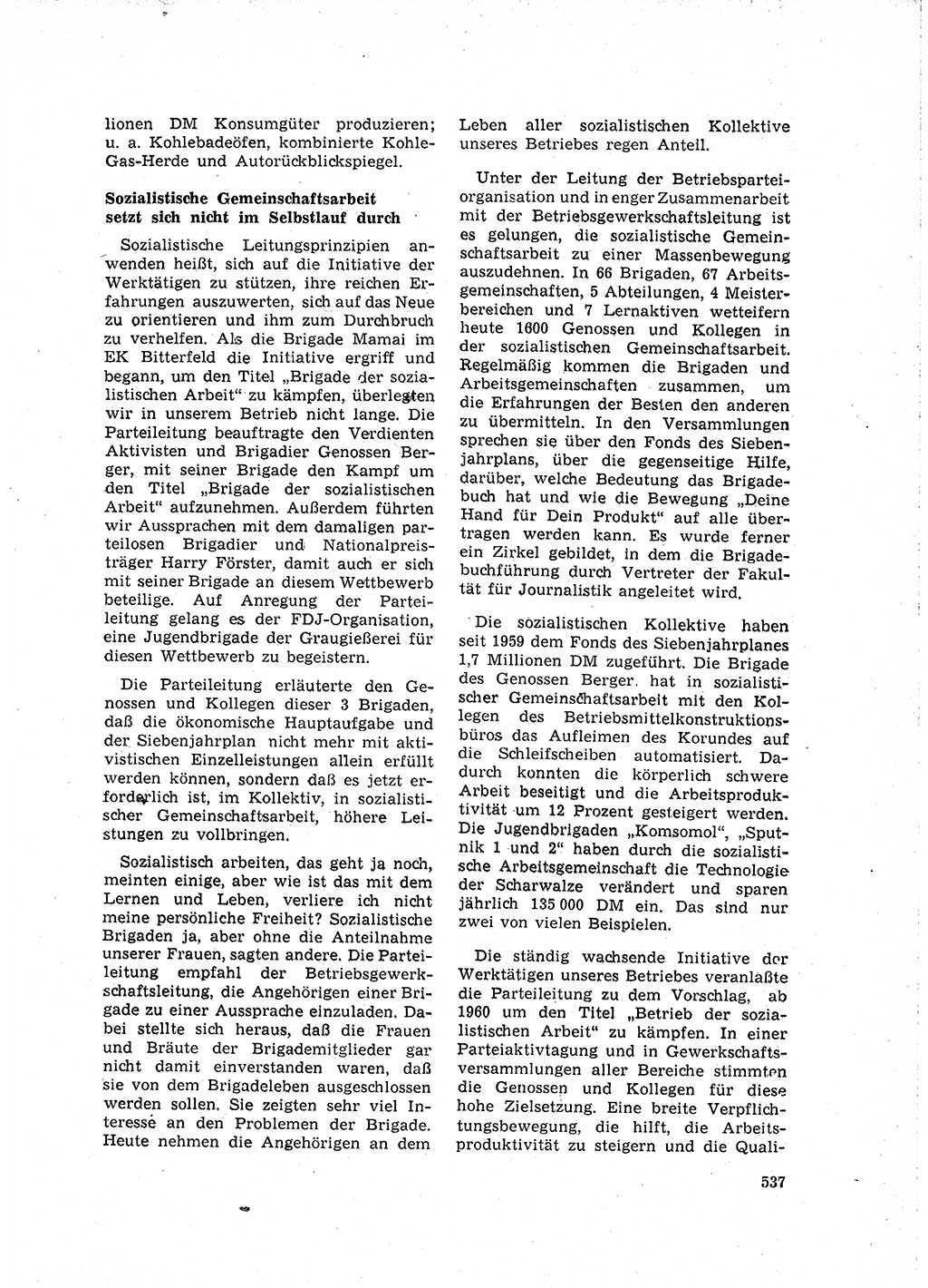 Neuer Weg (NW), Organ des Zentralkomitees (ZK) der SED (Sozialistische Einheitspartei Deutschlands) für Fragen des Parteilebens, 15. Jahrgang [Deutsche Demokratische Republik (DDR)] 1960, Seite 537 (NW ZK SED DDR 1960, S. 537)