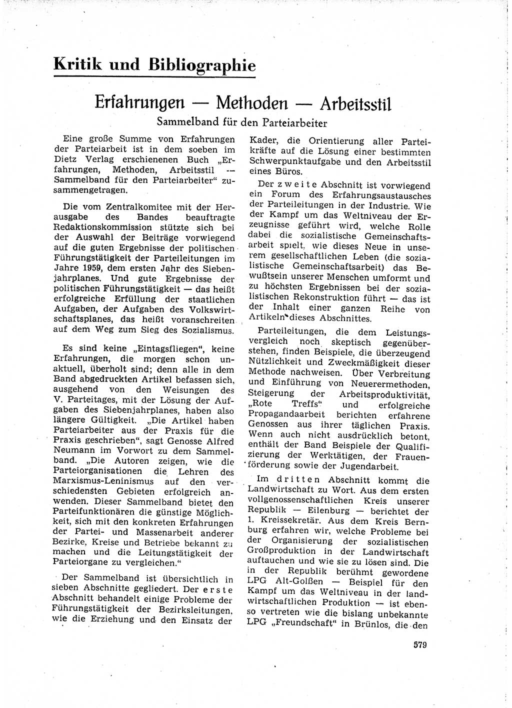 Neuer Weg (NW), Organ des Zentralkomitees (ZK) der SED (Sozialistische Einheitspartei Deutschlands) für Fragen des Parteilebens, 15. Jahrgang [Deutsche Demokratische Republik (DDR)] 1960, Seite 579 (NW ZK SED DDR 1960, S. 579)