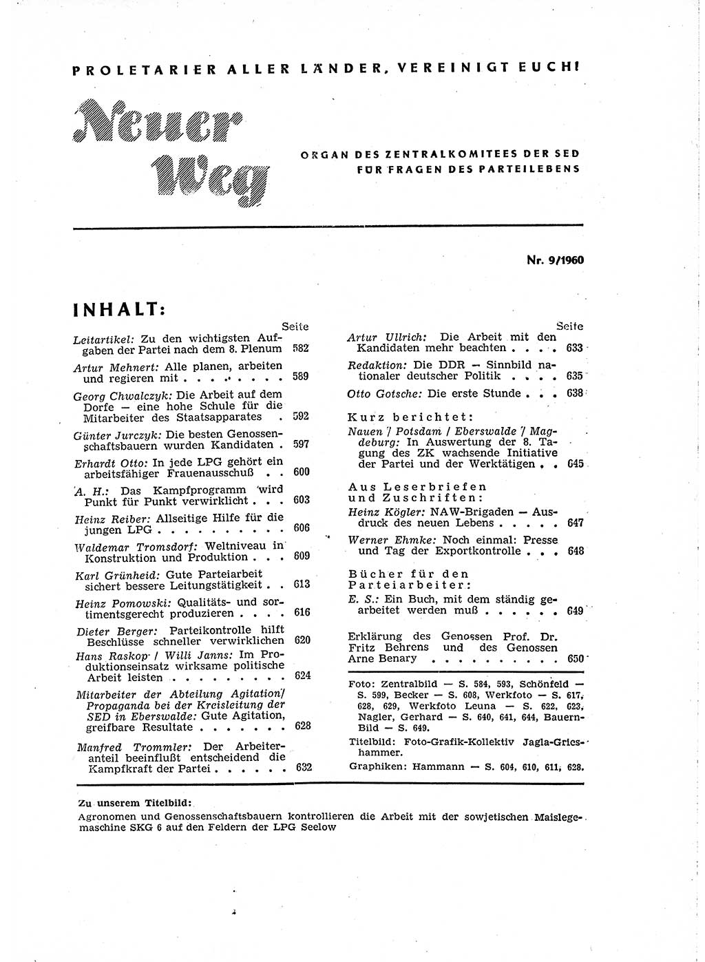Neuer Weg (NW), Organ des Zentralkomitees (ZK) der SED (Sozialistische Einheitspartei Deutschlands) für Fragen des Parteilebens, 15. Jahrgang [Deutsche Demokratische Republik (DDR)] 1960, Seite 581 (NW ZK SED DDR 1960, S. 581)