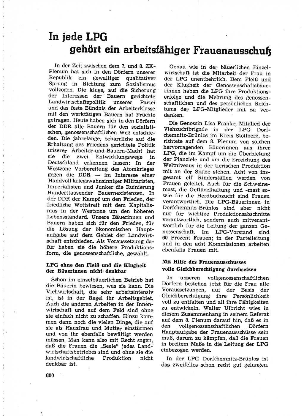 Neuer Weg (NW), Organ des Zentralkomitees (ZK) der SED (Sozialistische Einheitspartei Deutschlands) für Fragen des Parteilebens, 15. Jahrgang [Deutsche Demokratische Republik (DDR)] 1960, Seite 600 (NW ZK SED DDR 1960, S. 600)