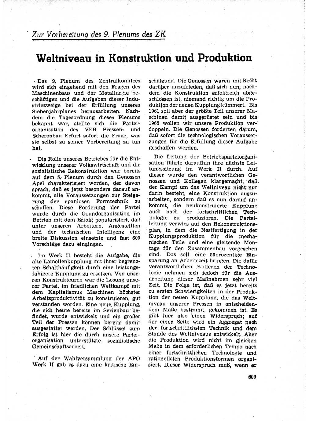 Neuer Weg (NW), Organ des Zentralkomitees (ZK) der SED (Sozialistische Einheitspartei Deutschlands) für Fragen des Parteilebens, 15. Jahrgang [Deutsche Demokratische Republik (DDR)] 1960, Seite 609 (NW ZK SED DDR 1960, S. 609)