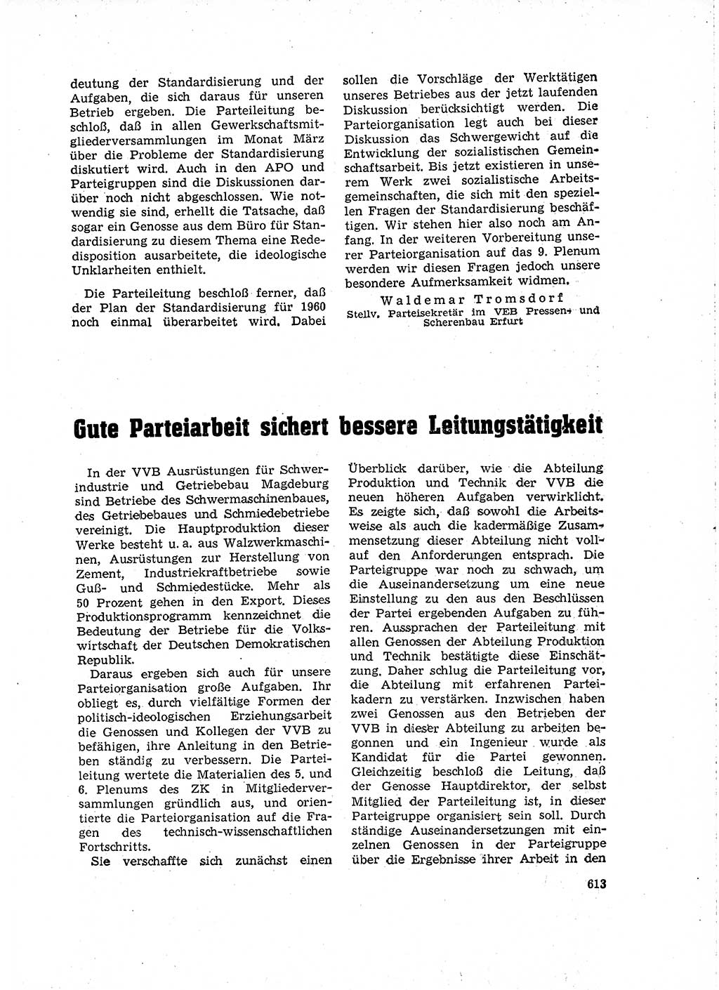 Neuer Weg (NW), Organ des Zentralkomitees (ZK) der SED (Sozialistische Einheitspartei Deutschlands) für Fragen des Parteilebens, 15. Jahrgang [Deutsche Demokratische Republik (DDR)] 1960, Seite 613 (NW ZK SED DDR 1960, S. 613)