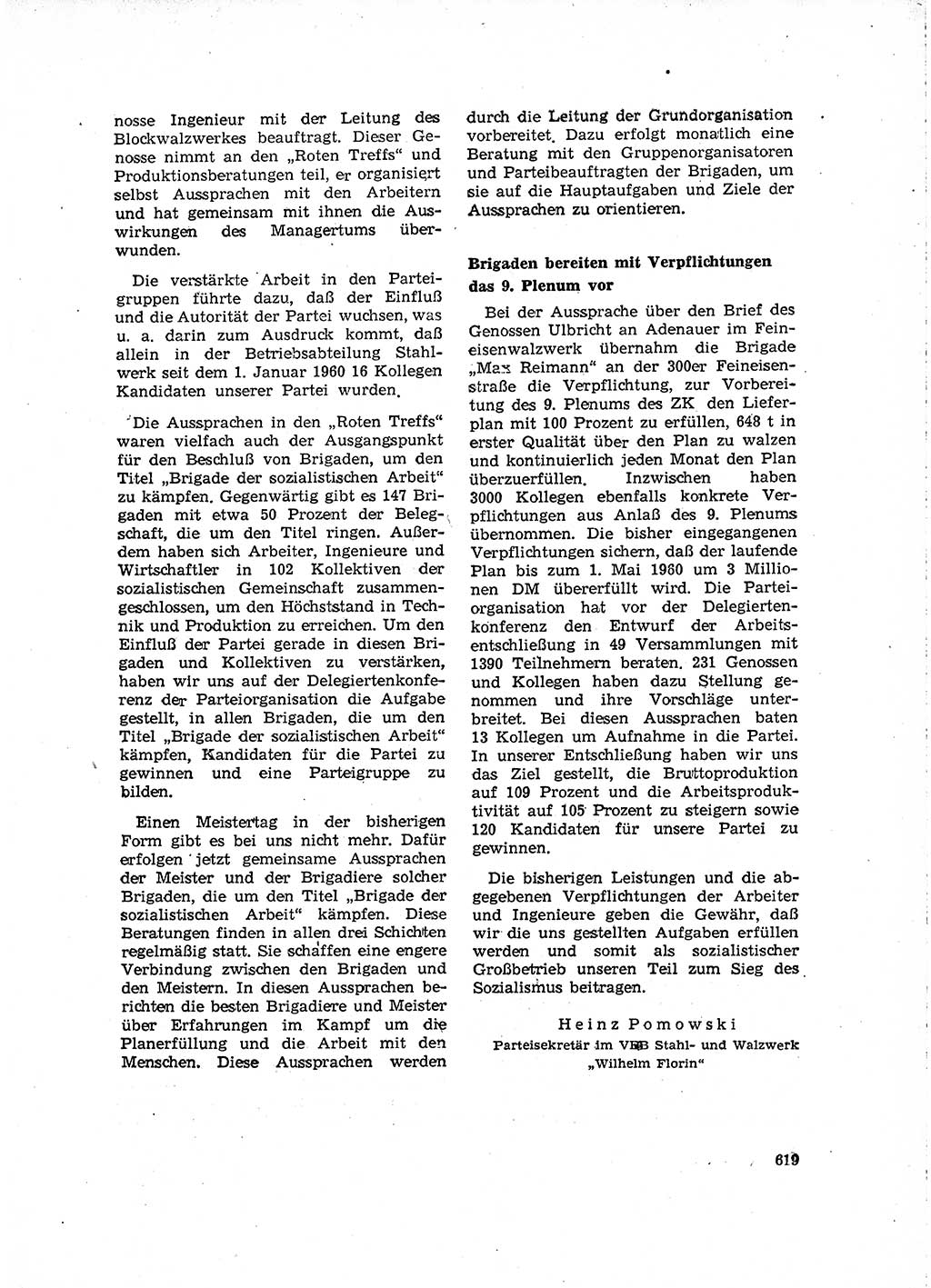 Neuer Weg (NW), Organ des Zentralkomitees (ZK) der SED (Sozialistische Einheitspartei Deutschlands) für Fragen des Parteilebens, 15. Jahrgang [Deutsche Demokratische Republik (DDR)] 1960, Seite 619 (NW ZK SED DDR 1960, S. 619)