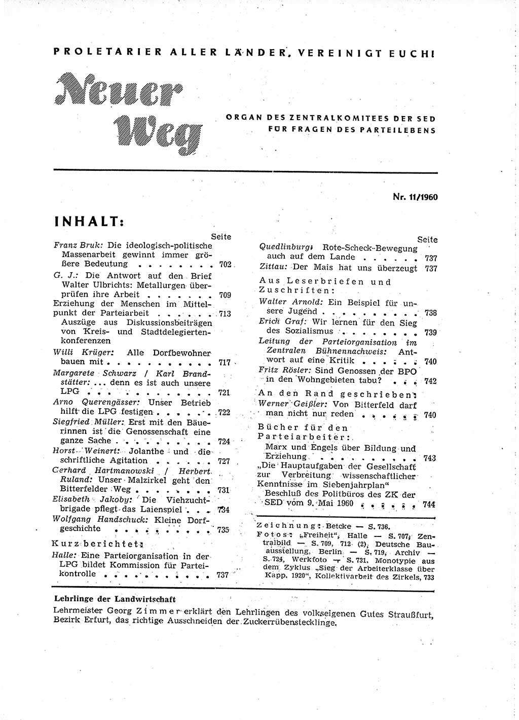 Neuer Weg (NW), Organ des Zentralkomitees (ZK) der SED (Sozialistische Einheitspartei Deutschlands) für Fragen des Parteilebens, 15. Jahrgang [Deutsche Demokratische Republik (DDR)] 1960, Seite 701 (NW ZK SED DDR 1960, S. 701)