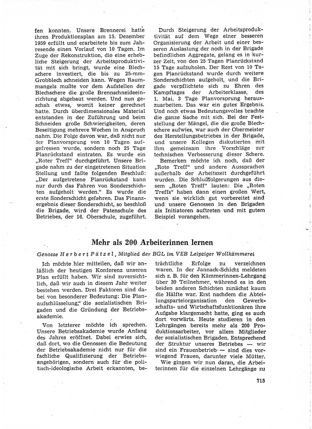 Neuer Weg (NW), Organ des Zentralkomitees (ZK) der SED (Sozialistische Einheitspartei Deutschlands) für Fragen des Parteilebens, 15. Jahrgang [Deutsche Demokratische Republik (DDR)] 1960, Seite 715 (NW ZK SED DDR 1960, S. 715)