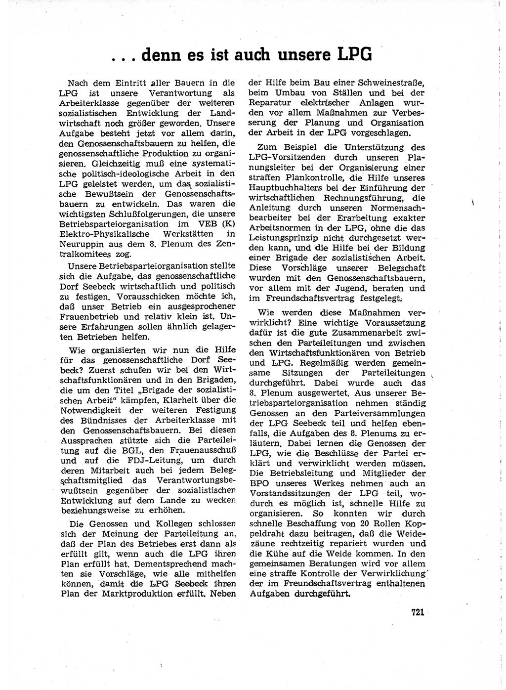 Neuer Weg (NW), Organ des Zentralkomitees (ZK) der SED (Sozialistische Einheitspartei Deutschlands) für Fragen des Parteilebens, 15. Jahrgang [Deutsche Demokratische Republik (DDR)] 1960, Seite 721 (NW ZK SED DDR 1960, S. 721)
