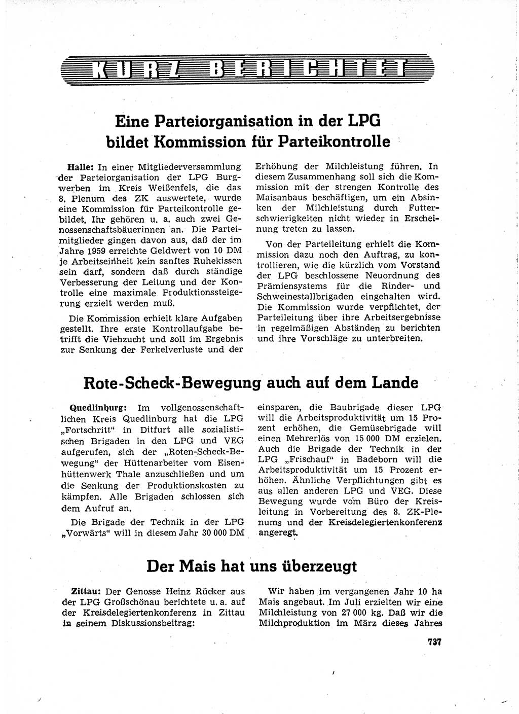 Neuer Weg (NW), Organ des Zentralkomitees (ZK) der SED (Sozialistische Einheitspartei Deutschlands) für Fragen des Parteilebens, 15. Jahrgang [Deutsche Demokratische Republik (DDR)] 1960, Seite 737 (NW ZK SED DDR 1960, S. 737)
