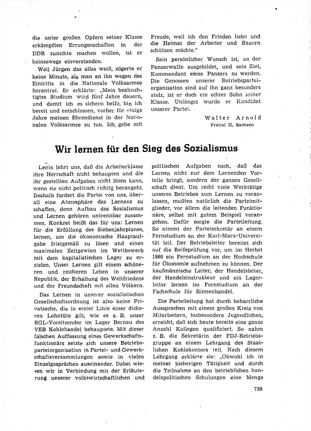 Neuer Weg (NW), Organ des Zentralkomitees (ZK) der SED (Sozialistische Einheitspartei Deutschlands) für Fragen des Parteilebens, 15. Jahrgang [Deutsche Demokratische Republik (DDR)] 1960, Seite 739 (NW ZK SED DDR 1960, S. 739)