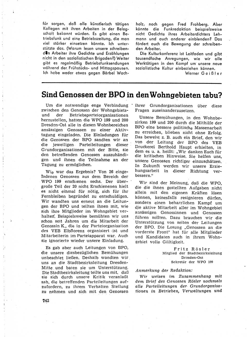 Neuer Weg (NW), Organ des Zentralkomitees (ZK) der SED (Sozialistische Einheitspartei Deutschlands) für Fragen des Parteilebens, 15. Jahrgang [Deutsche Demokratische Republik (DDR)] 1960, Seite 742 (NW ZK SED DDR 1960, S. 742)