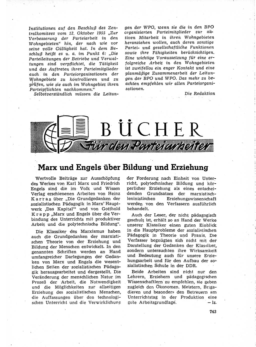 Neuer Weg (NW), Organ des Zentralkomitees (ZK) der SED (Sozialistische Einheitspartei Deutschlands) für Fragen des Parteilebens, 15. Jahrgang [Deutsche Demokratische Republik (DDR)] 1960, Seite 743 (NW ZK SED DDR 1960, S. 743)