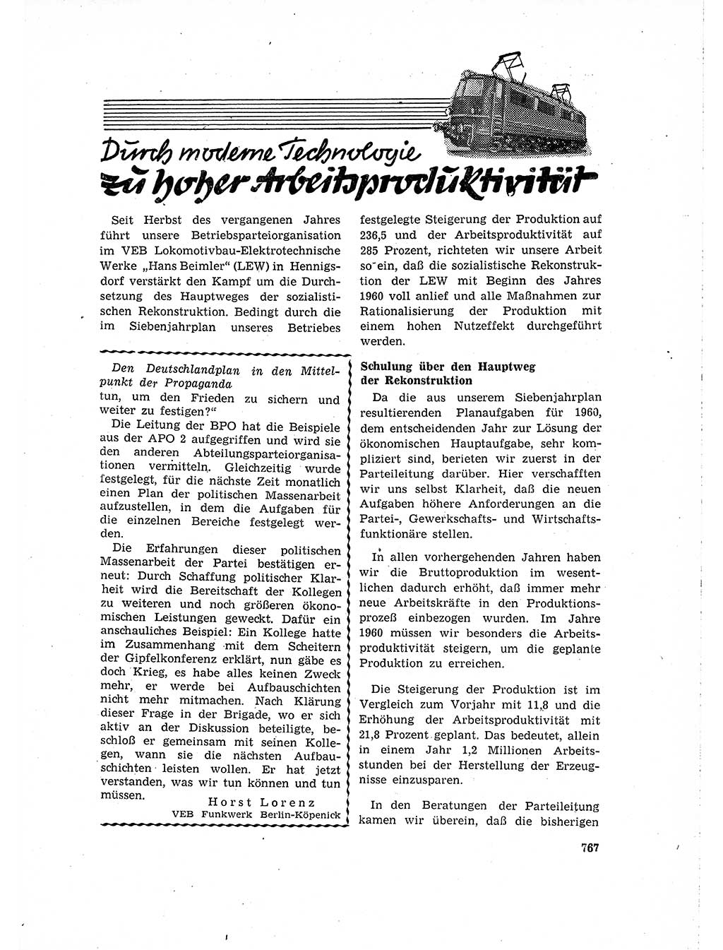 Neuer Weg (NW), Organ des Zentralkomitees (ZK) der SED (Sozialistische Einheitspartei Deutschlands) für Fragen des Parteilebens, 15. Jahrgang [Deutsche Demokratische Republik (DDR)] 1960, Seite 767 (NW ZK SED DDR 1960, S. 767)