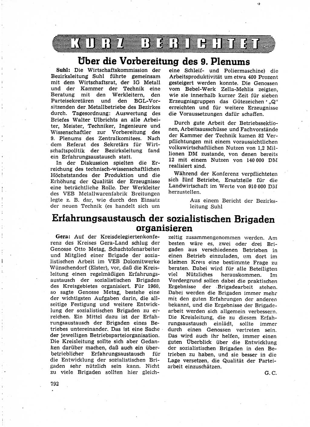 Neuer Weg (NW), Organ des Zentralkomitees (ZK) der SED (Sozialistische Einheitspartei Deutschlands) für Fragen des Parteilebens, 15. Jahrgang [Deutsche Demokratische Republik (DDR)] 1960, Seite 792 (NW ZK SED DDR 1960, S. 792)