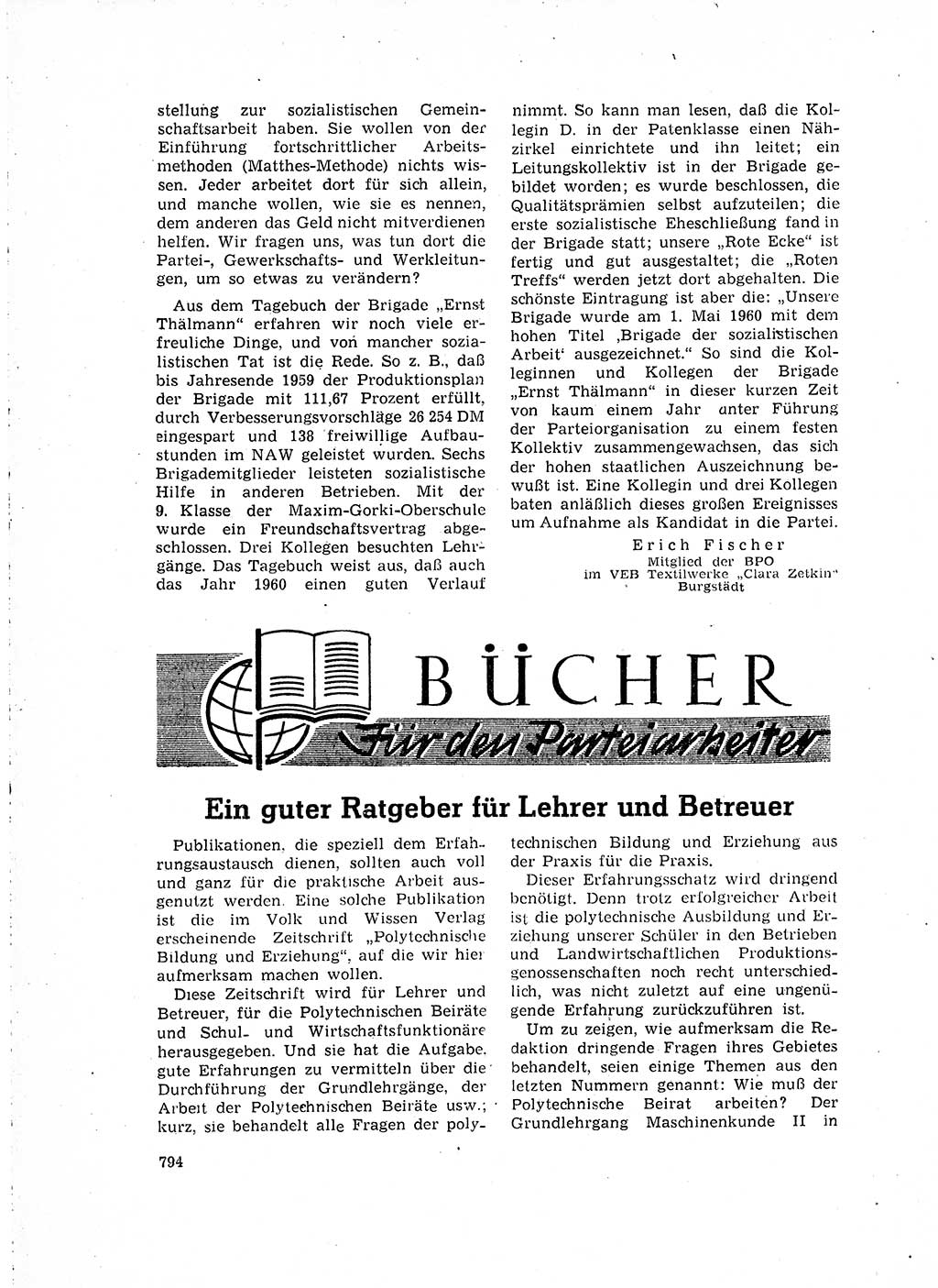 Neuer Weg (NW), Organ des Zentralkomitees (ZK) der SED (Sozialistische Einheitspartei Deutschlands) für Fragen des Parteilebens, 15. Jahrgang [Deutsche Demokratische Republik (DDR)] 1960, Seite 794 (NW ZK SED DDR 1960, S. 794)