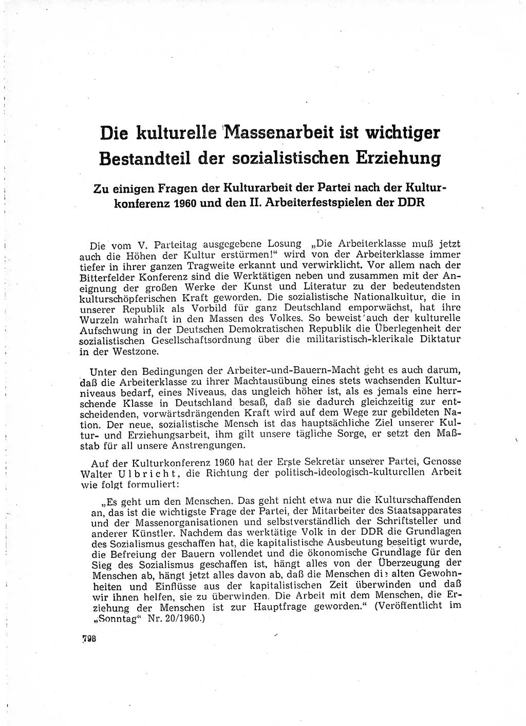 Neuer Weg (NW), Organ des Zentralkomitees (ZK) der SED (Sozialistische Einheitspartei Deutschlands) für Fragen des Parteilebens, 15. Jahrgang [Deutsche Demokratische Republik (DDR)] 1960, Seite 798 (NW ZK SED DDR 1960, S. 798)
