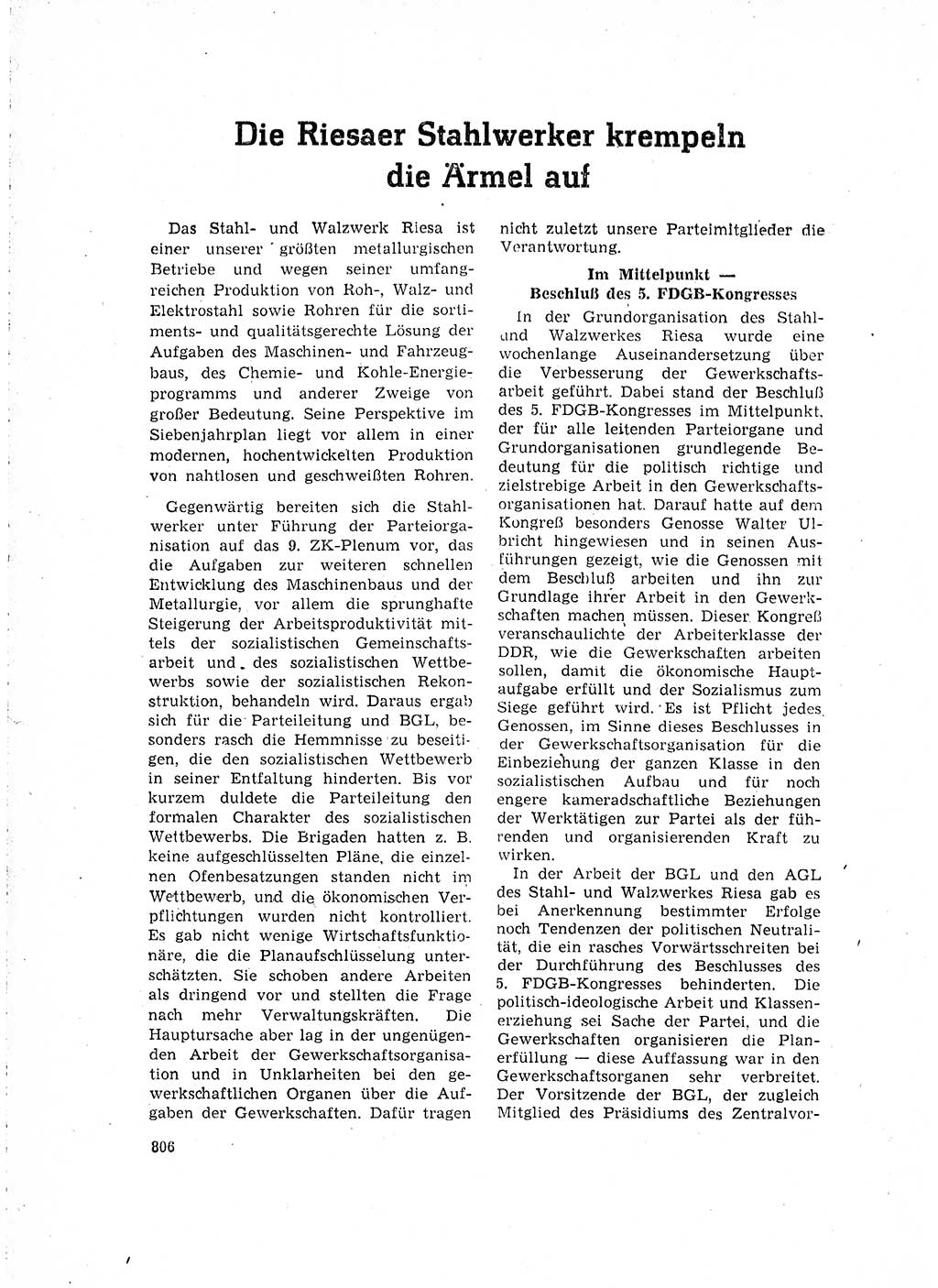 Neuer Weg (NW), Organ des Zentralkomitees (ZK) der SED (Sozialistische Einheitspartei Deutschlands) für Fragen des Parteilebens, 15. Jahrgang [Deutsche Demokratische Republik (DDR)] 1960, Seite 806 (NW ZK SED DDR 1960, S. 806)