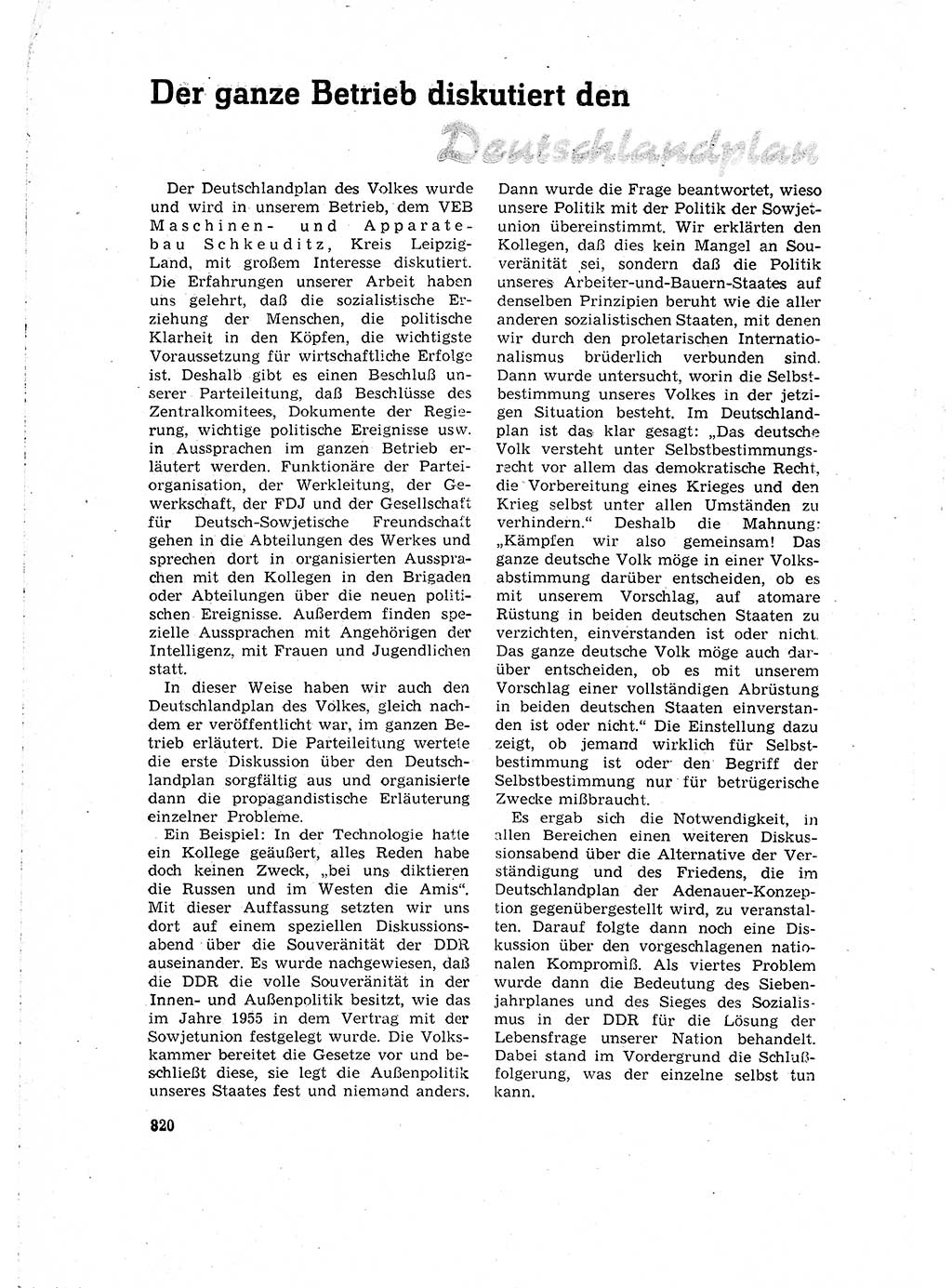 Neuer Weg (NW), Organ des Zentralkomitees (ZK) der SED (Sozialistische Einheitspartei Deutschlands) für Fragen des Parteilebens, 15. Jahrgang [Deutsche Demokratische Republik (DDR)] 1960, Seite 820 (NW ZK SED DDR 1960, S. 820)