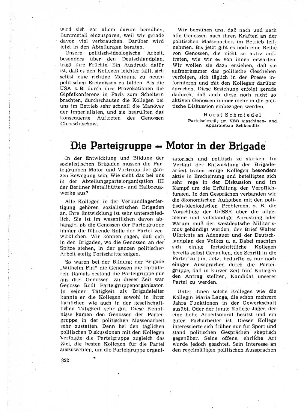 Neuer Weg (NW), Organ des Zentralkomitees (ZK) der SED (Sozialistische Einheitspartei Deutschlands) für Fragen des Parteilebens, 15. Jahrgang [Deutsche Demokratische Republik (DDR)] 1960, Seite 822 (NW ZK SED DDR 1960, S. 822)