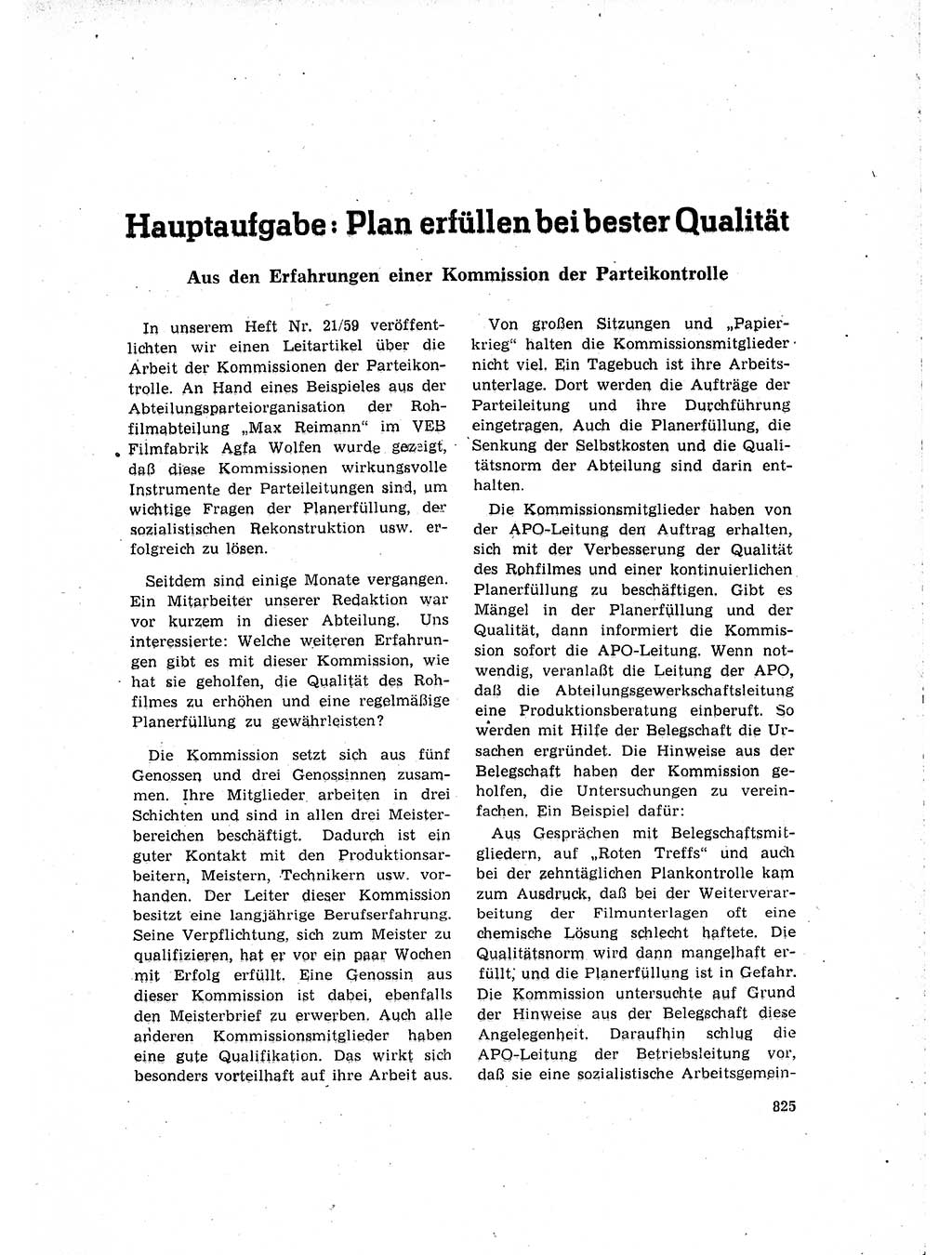 Neuer Weg (NW), Organ des Zentralkomitees (ZK) der SED (Sozialistische Einheitspartei Deutschlands) für Fragen des Parteilebens, 15. Jahrgang [Deutsche Demokratische Republik (DDR)] 1960, Seite 825 (NW ZK SED DDR 1960, S. 825)