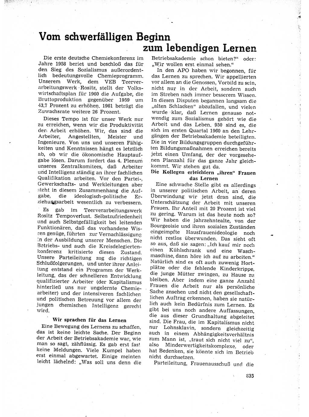 Neuer Weg (NW), Organ des Zentralkomitees (ZK) der SED (Sozialistische Einheitspartei Deutschlands) für Fragen des Parteilebens, 15. Jahrgang [Deutsche Demokratische Republik (DDR)] 1960, Seite 835 (NW ZK SED DDR 1960, S. 835)