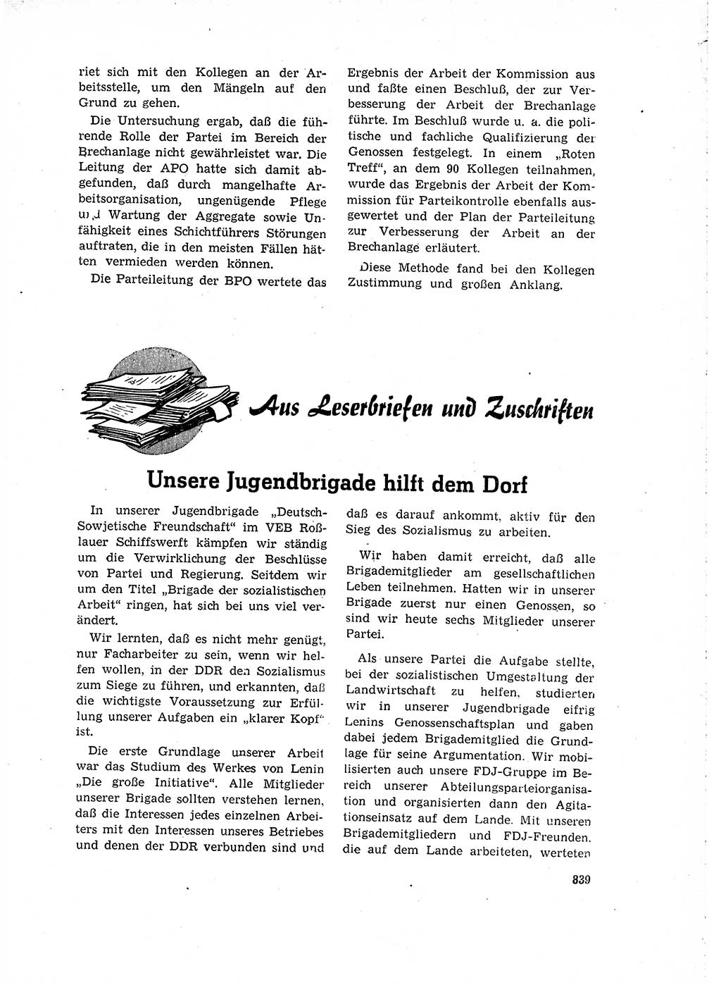 Neuer Weg (NW), Organ des Zentralkomitees (ZK) der SED (Sozialistische Einheitspartei Deutschlands) für Fragen des Parteilebens, 15. Jahrgang [Deutsche Demokratische Republik (DDR)] 1960, Seite 839 (NW ZK SED DDR 1960, S. 839)