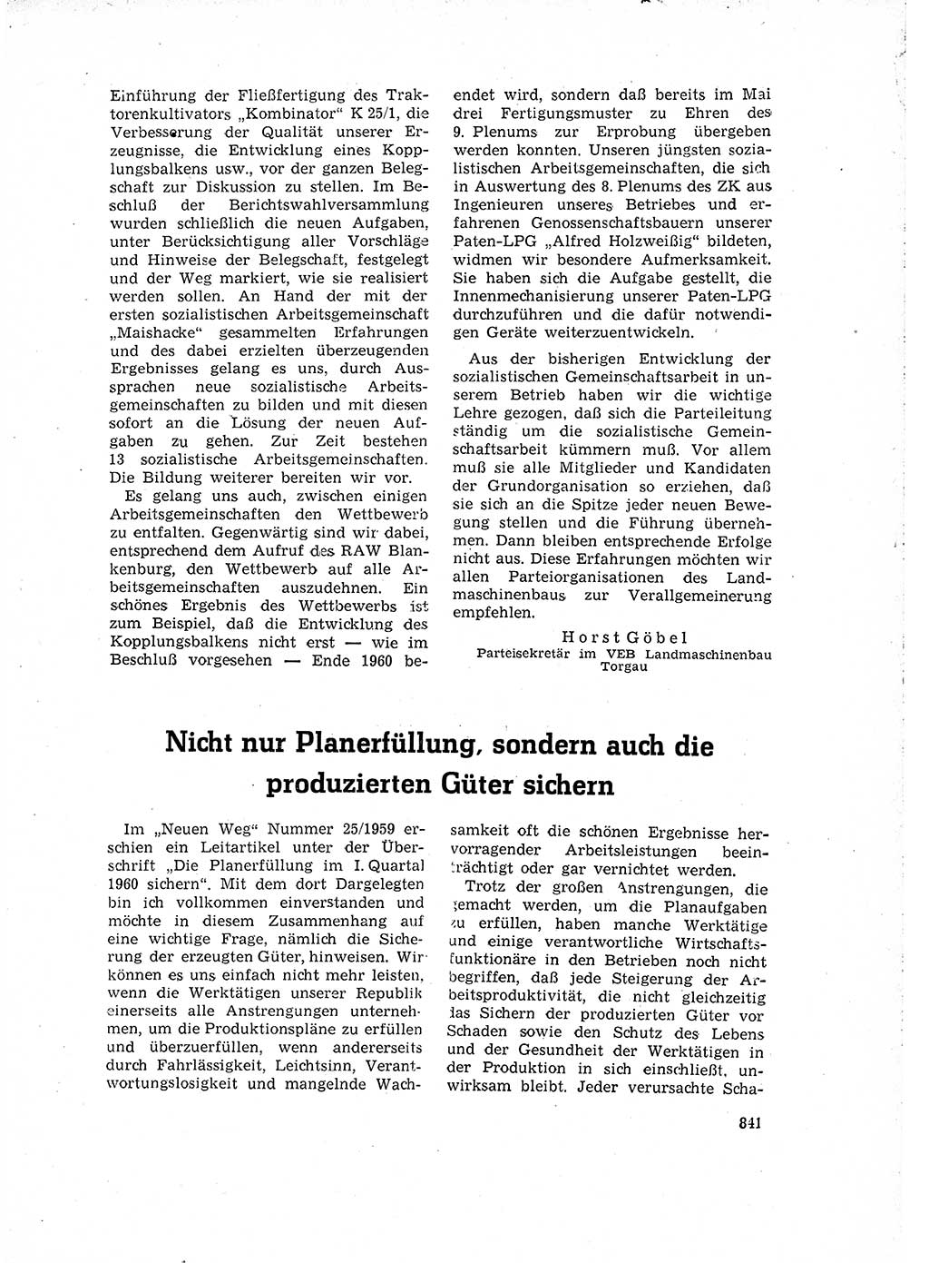 Neuer Weg (NW), Organ des Zentralkomitees (ZK) der SED (Sozialistische Einheitspartei Deutschlands) für Fragen des Parteilebens, 15. Jahrgang [Deutsche Demokratische Republik (DDR)] 1960, Seite 841 (NW ZK SED DDR 1960, S. 841)