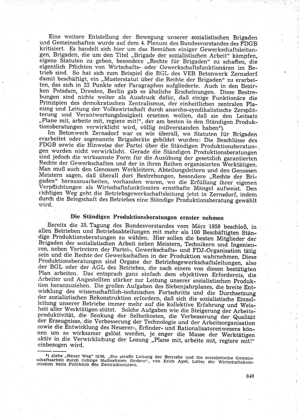 Neuer Weg (NW), Organ des Zentralkomitees (ZK) der SED (Sozialistische Einheitspartei Deutschlands) für Fragen des Parteilebens, 15. Jahrgang [Deutsche Demokratische Republik (DDR)] 1960, Seite 849 (NW ZK SED DDR 1960, S. 849)