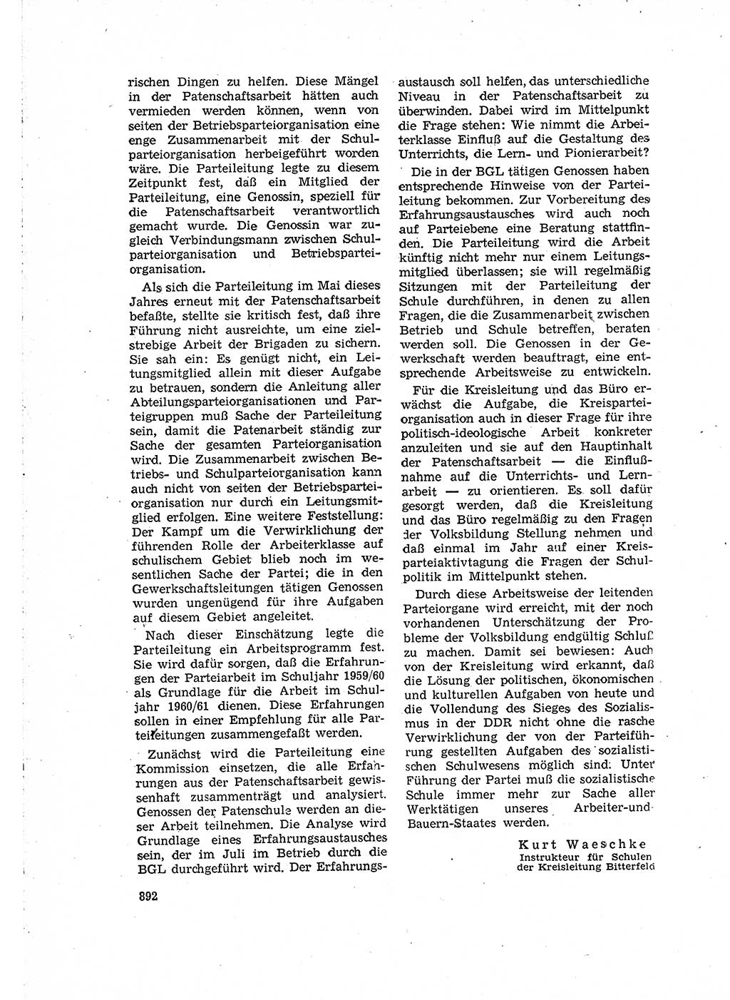 Neuer Weg (NW), Organ des Zentralkomitees (ZK) der SED (Sozialistische Einheitspartei Deutschlands) für Fragen des Parteilebens, 15. Jahrgang [Deutsche Demokratische Republik (DDR)] 1960, Seite 892 (NW ZK SED DDR 1960, S. 892)