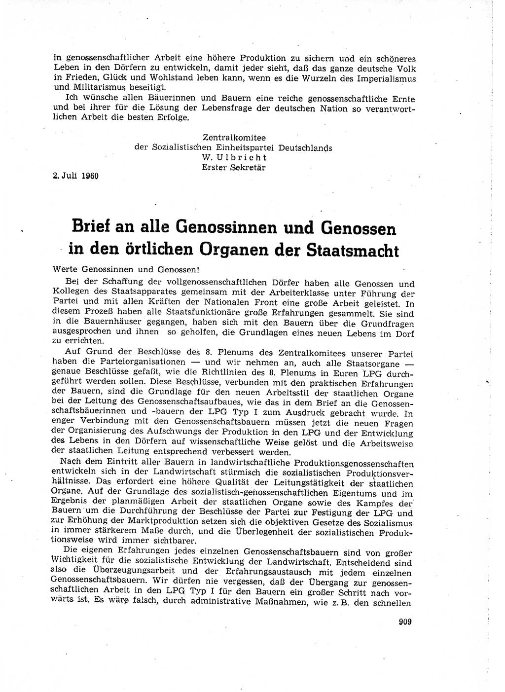 Neuer Weg (NW), Organ des Zentralkomitees (ZK) der SED (Sozialistische Einheitspartei Deutschlands) für Fragen des Parteilebens, 15. Jahrgang [Deutsche Demokratische Republik (DDR)] 1960, Seite 909 (NW ZK SED DDR 1960, S. 909)