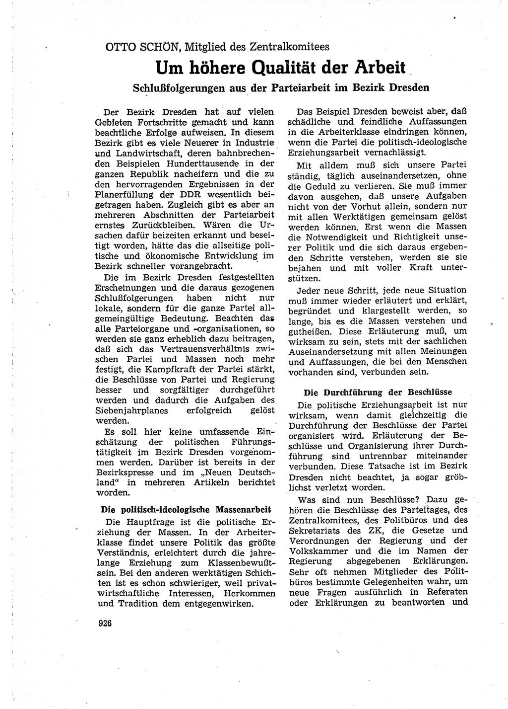 Neuer Weg (NW), Organ des Zentralkomitees (ZK) der SED (Sozialistische Einheitspartei Deutschlands) für Fragen des Parteilebens, 15. Jahrgang [Deutsche Demokratische Republik (DDR)] 1960, Seite 926 (NW ZK SED DDR 1960, S. 926)