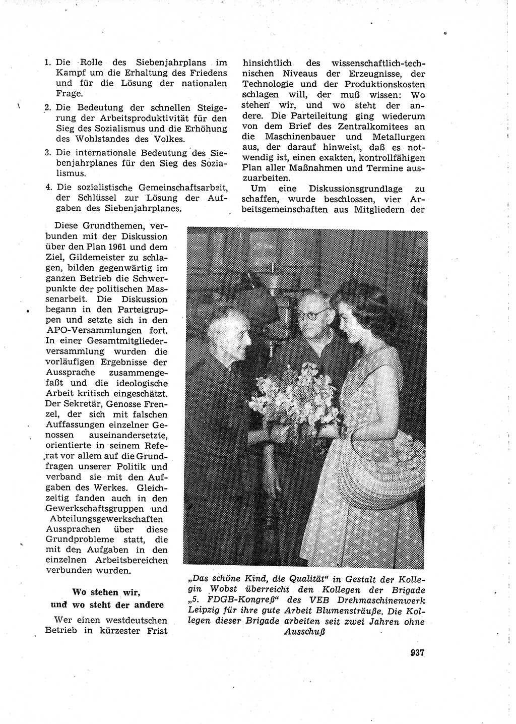 Neuer Weg (NW), Organ des Zentralkomitees (ZK) der SED (Sozialistische Einheitspartei Deutschlands) für Fragen des Parteilebens, 15. Jahrgang [Deutsche Demokratische Republik (DDR)] 1960, Seite 937 (NW ZK SED DDR 1960, S. 937)