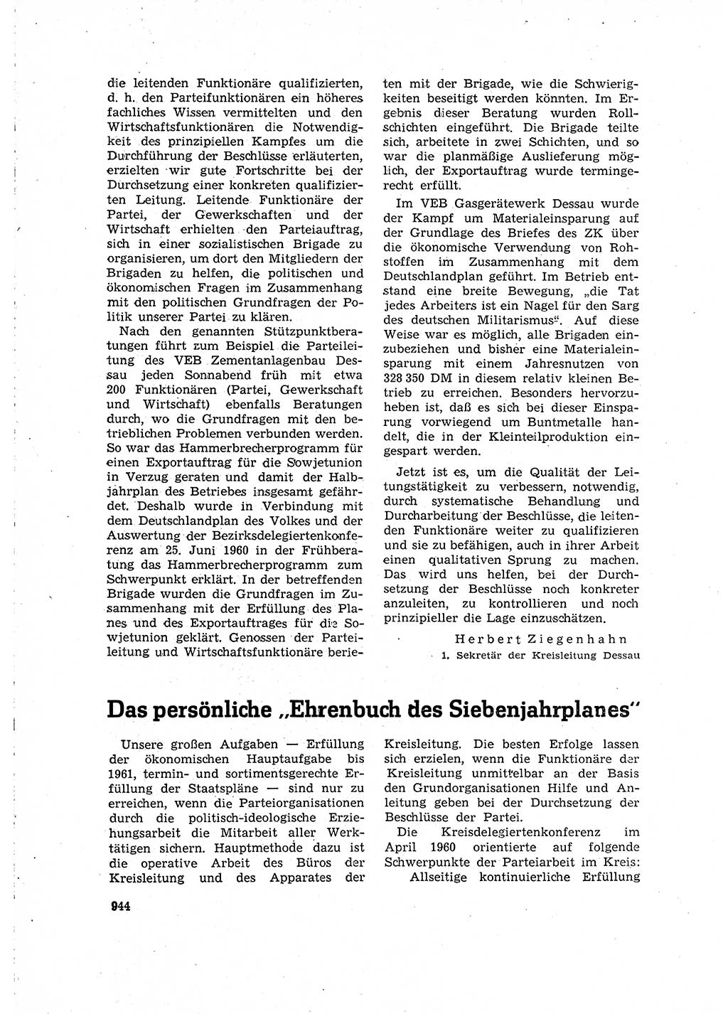 Neuer Weg (NW), Organ des Zentralkomitees (ZK) der SED (Sozialistische Einheitspartei Deutschlands) für Fragen des Parteilebens, 15. Jahrgang [Deutsche Demokratische Republik (DDR)] 1960, Seite 944 (NW ZK SED DDR 1960, S. 944)