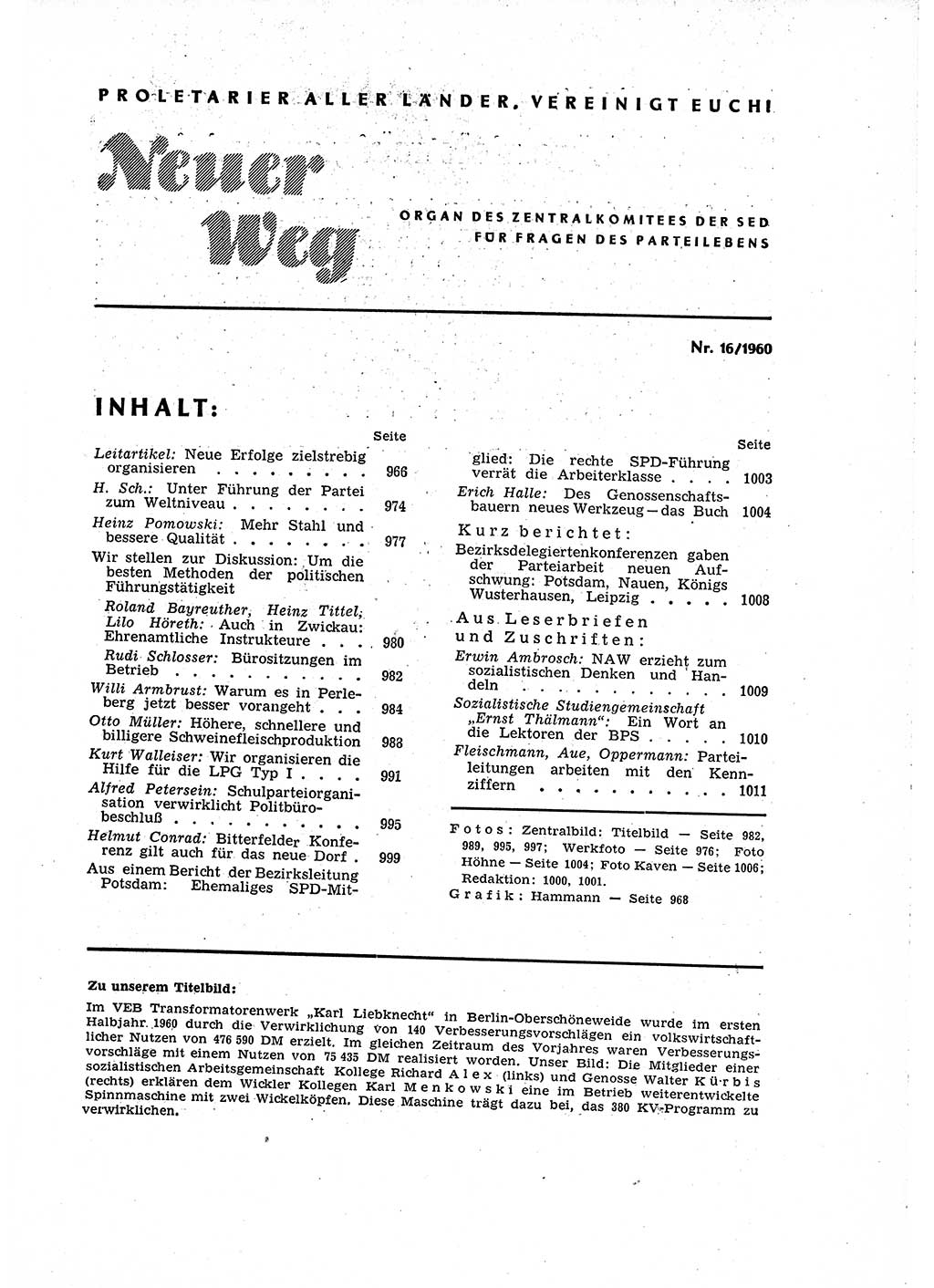 Neuer Weg (NW), Organ des Zentralkomitees (ZK) der SED (Sozialistische Einheitspartei Deutschlands) für Fragen des Parteilebens, 15. Jahrgang [Deutsche Demokratische Republik (DDR)] 1960, Seite 965 (NW ZK SED DDR 1960, S. 965)