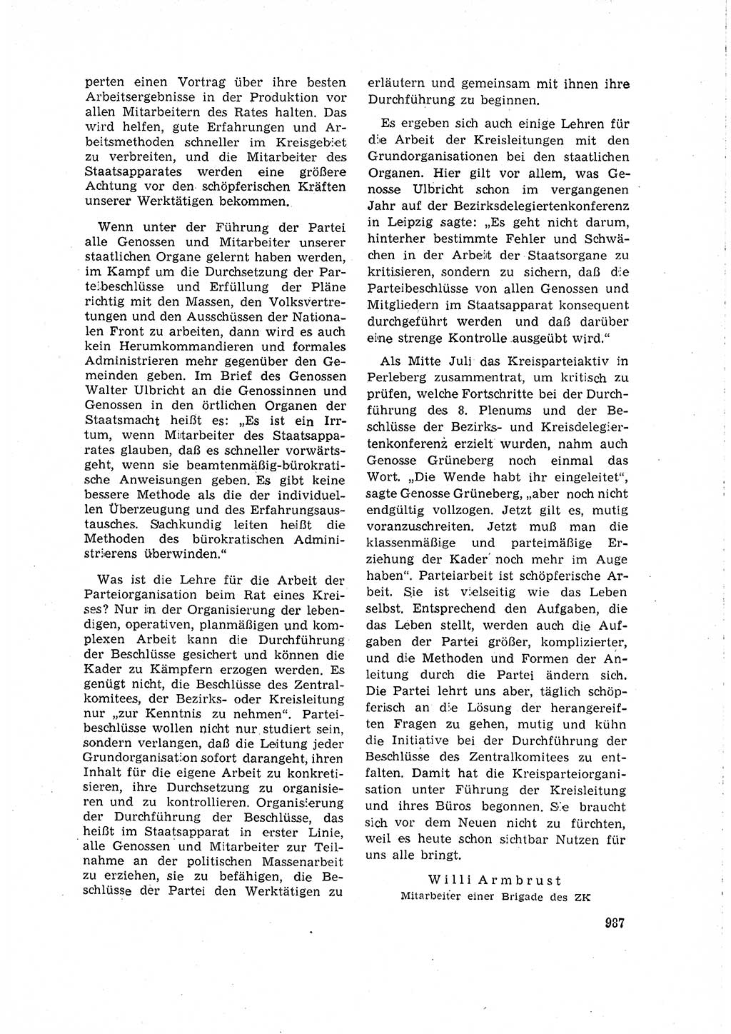 Neuer Weg (NW), Organ des Zentralkomitees (ZK) der SED (Sozialistische Einheitspartei Deutschlands) für Fragen des Parteilebens, 15. Jahrgang [Deutsche Demokratische Republik (DDR)] 1960, Seite 987 (NW ZK SED DDR 1960, S. 987)