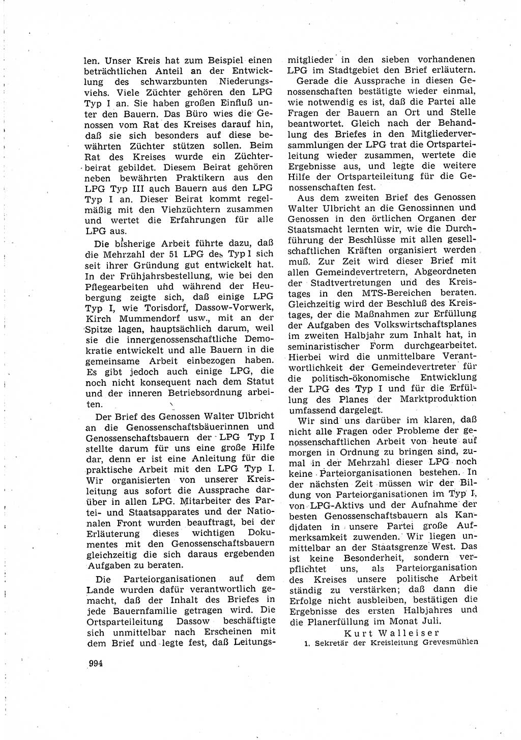 Neuer Weg (NW), Organ des Zentralkomitees (ZK) der SED (Sozialistische Einheitspartei Deutschlands) für Fragen des Parteilebens, 15. Jahrgang [Deutsche Demokratische Republik (DDR)] 1960, Seite 994 (NW ZK SED DDR 1960, S. 994)