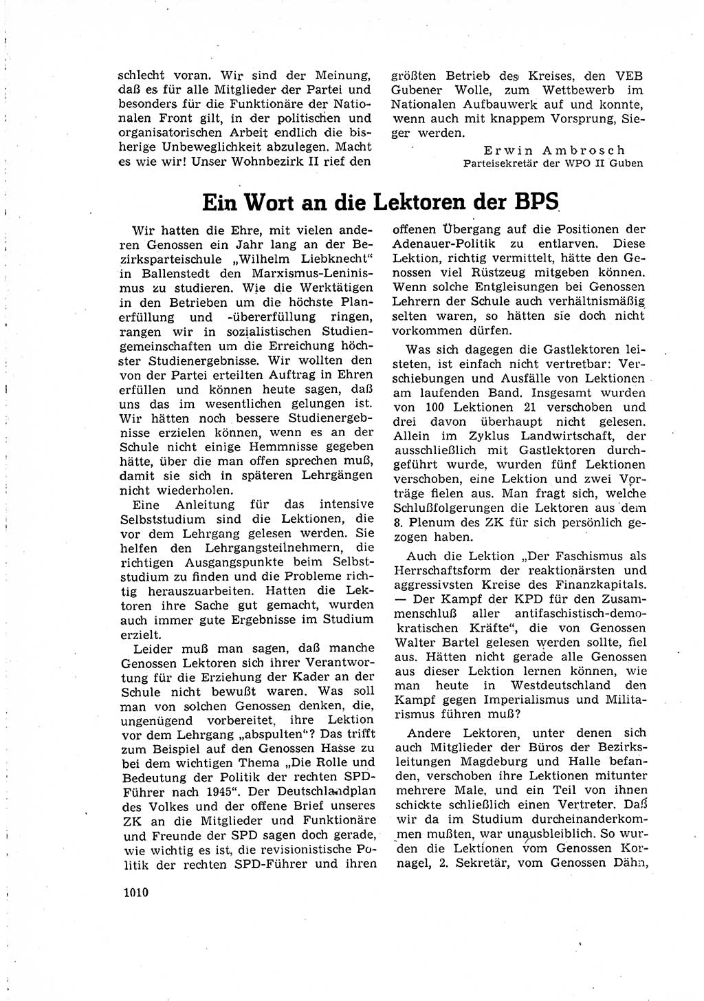 Neuer Weg (NW), Organ des Zentralkomitees (ZK) der SED (Sozialistische Einheitspartei Deutschlands) für Fragen des Parteilebens, 15. Jahrgang [Deutsche Demokratische Republik (DDR)] 1960, Seite 1010 (NW ZK SED DDR 1960, S. 1010)