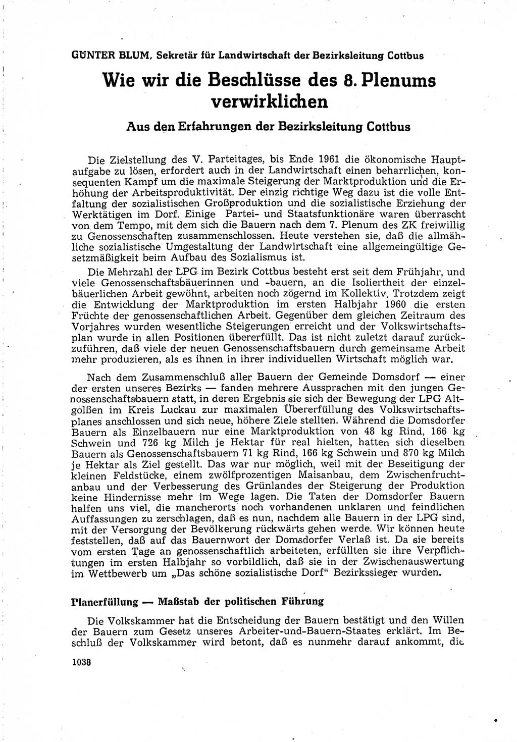 Neuer Weg (NW), Organ des Zentralkomitees (ZK) der SED (Sozialistische Einheitspartei Deutschlands) für Fragen des Parteilebens, 15. Jahrgang [Deutsche Demokratische Republik (DDR)] 1960, Seite 1038 (NW ZK SED DDR 1960, S. 1038)