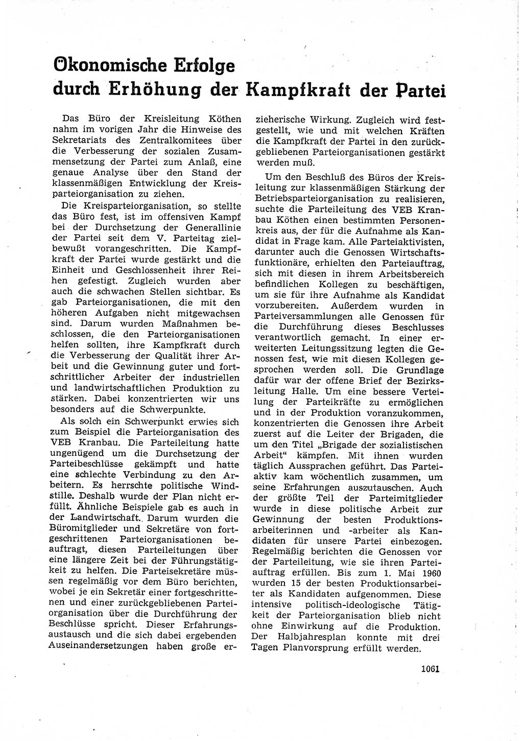 Neuer Weg (NW), Organ des Zentralkomitees (ZK) der SED (Sozialistische Einheitspartei Deutschlands) für Fragen des Parteilebens, 15. Jahrgang [Deutsche Demokratische Republik (DDR)] 1960, Seite 1061 (NW ZK SED DDR 1960, S. 1061)
