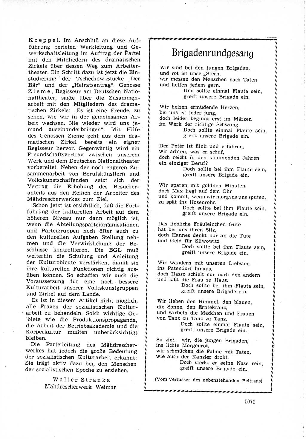 Neuer Weg (NW), Organ des Zentralkomitees (ZK) der SED (Sozialistische Einheitspartei Deutschlands) für Fragen des Parteilebens, 15. Jahrgang [Deutsche Demokratische Republik (DDR)] 1960, Seite 1071 (NW ZK SED DDR 1960, S. 1071)