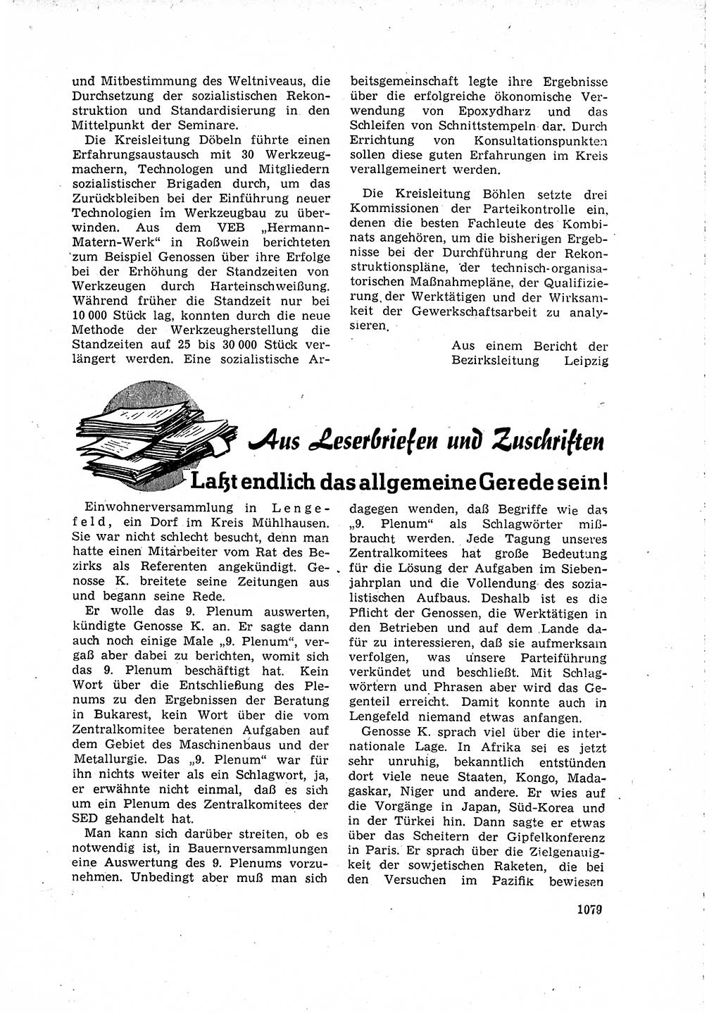 Neuer Weg (NW), Organ des Zentralkomitees (ZK) der SED (Sozialistische Einheitspartei Deutschlands) für Fragen des Parteilebens, 15. Jahrgang [Deutsche Demokratische Republik (DDR)] 1960, Seite 1079 (NW ZK SED DDR 1960, S. 1079)