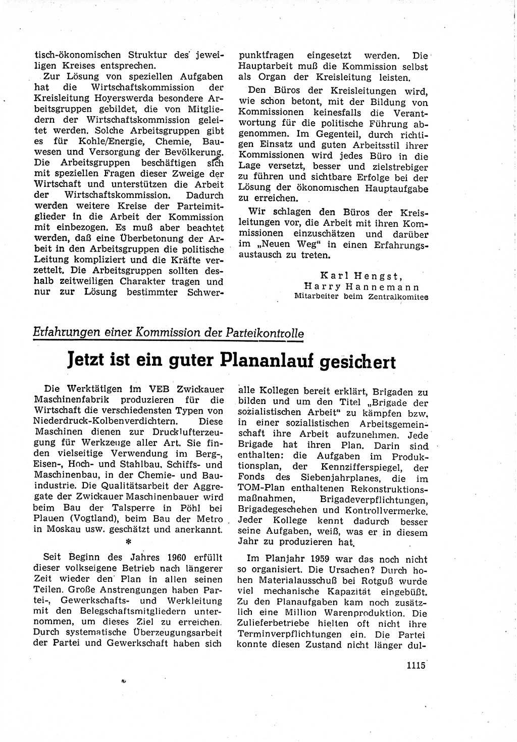 Neuer Weg (NW), Organ des Zentralkomitees (ZK) der SED (Sozialistische Einheitspartei Deutschlands) für Fragen des Parteilebens, 15. Jahrgang [Deutsche Demokratische Republik (DDR)] 1960, Seite 1115 (NW ZK SED DDR 1960, S. 1115)