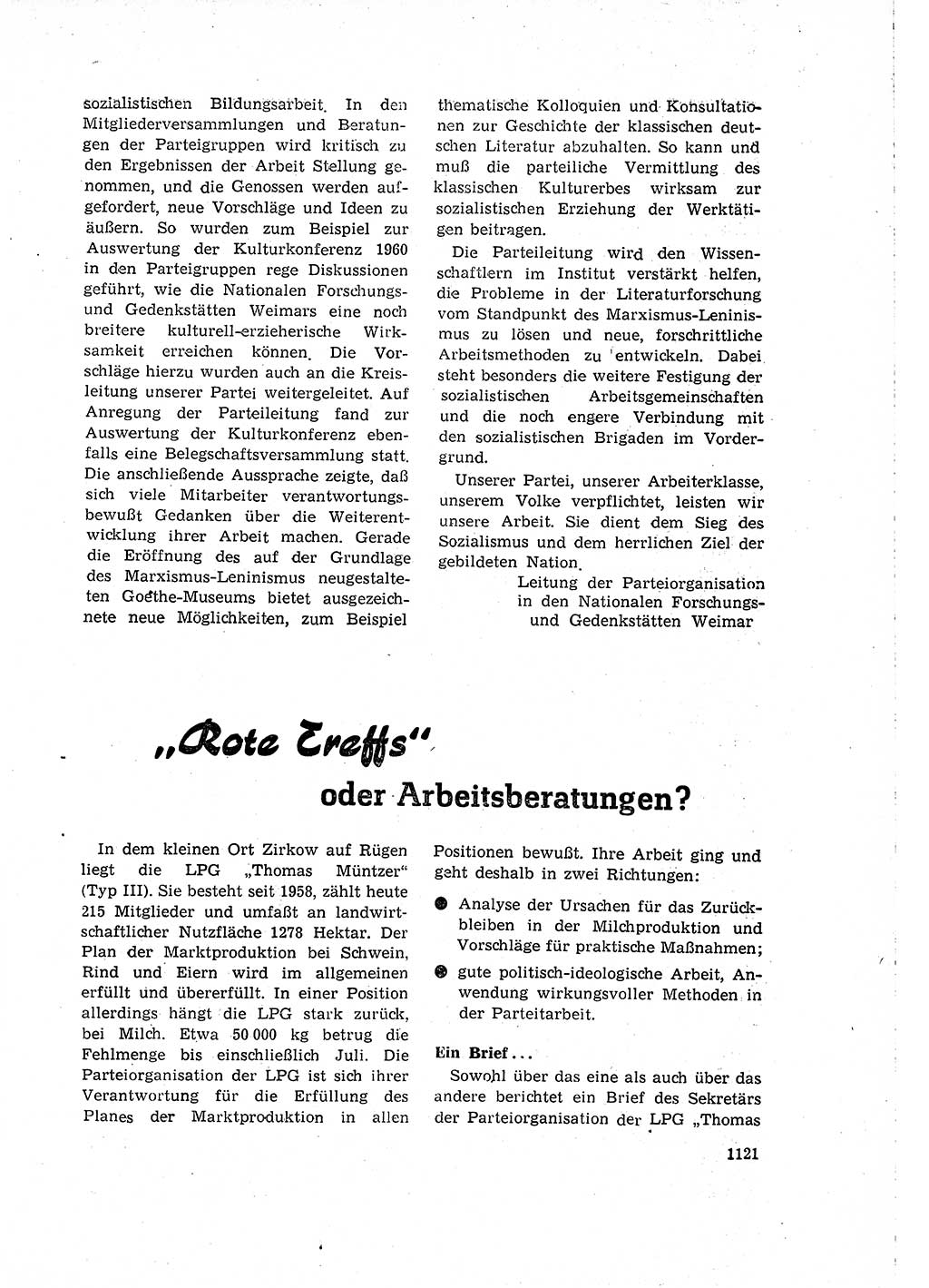 Neuer Weg (NW), Organ des Zentralkomitees (ZK) der SED (Sozialistische Einheitspartei Deutschlands) für Fragen des Parteilebens, 15. Jahrgang [Deutsche Demokratische Republik (DDR)] 1960, Seite 1121 (NW ZK SED DDR 1960, S. 1121)