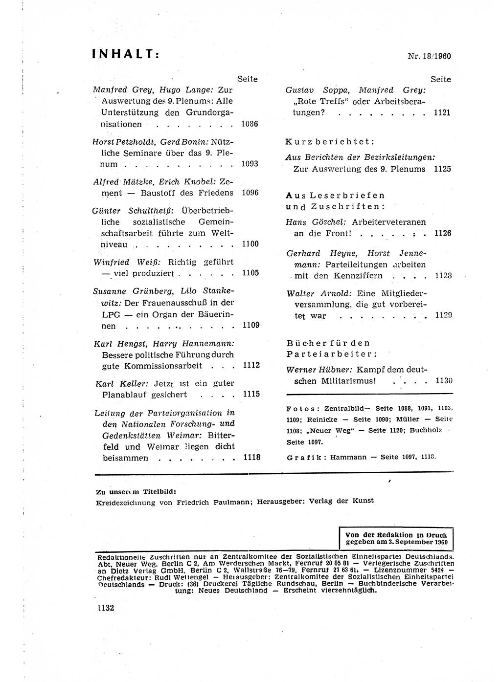 Neuer Weg (NW), Organ des Zentralkomitees (ZK) der SED (Sozialistische Einheitspartei Deutschlands) für Fragen des Parteilebens, 15. Jahrgang [Deutsche Demokratische Republik (DDR)] 1960, Seite 1132 (NW ZK SED DDR 1960, S. 1132)