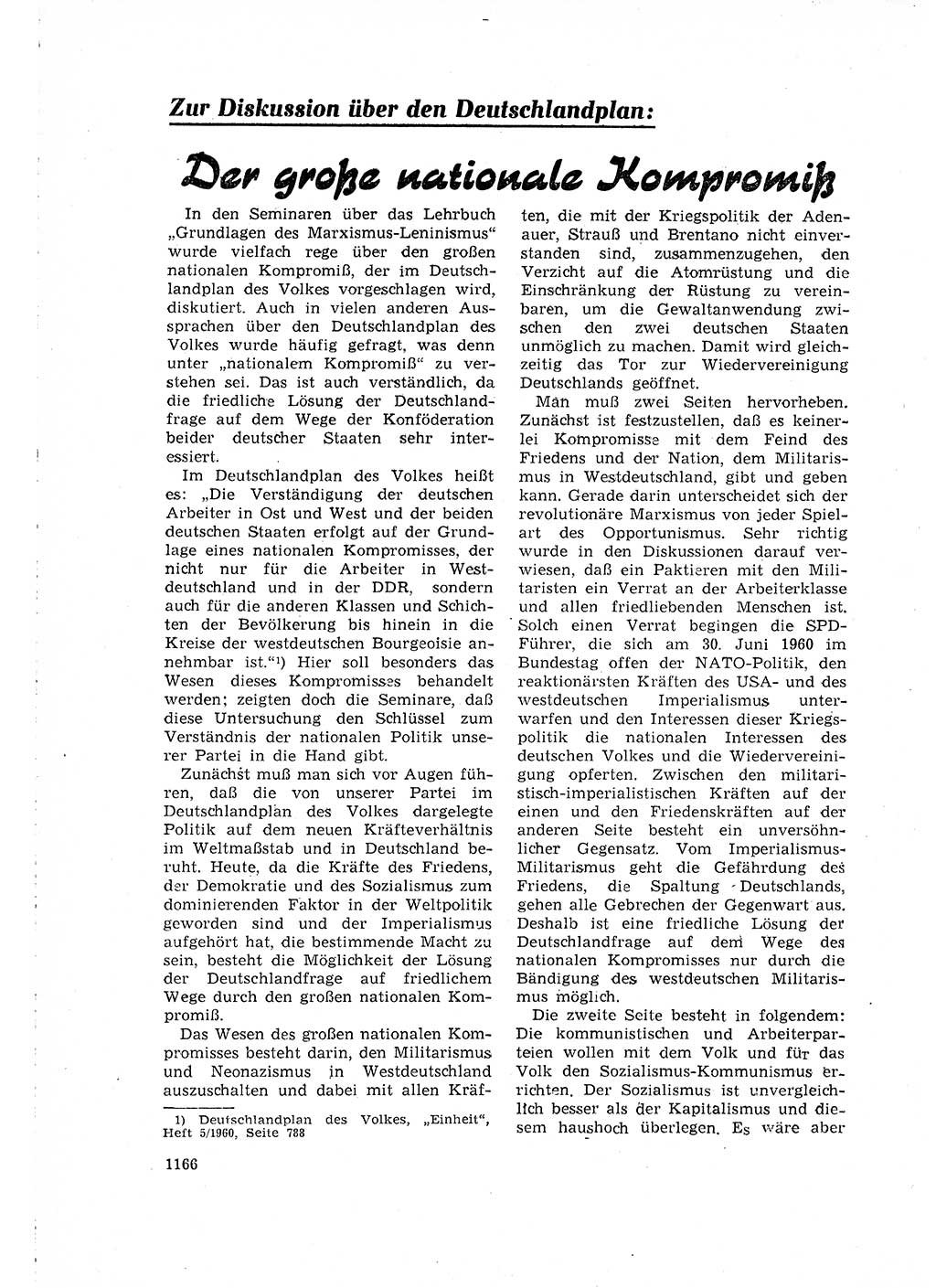 Neuer Weg (NW), Organ des Zentralkomitees (ZK) der SED (Sozialistische Einheitspartei Deutschlands) für Fragen des Parteilebens, 15. Jahrgang [Deutsche Demokratische Republik (DDR)] 1960, Seite 1166 (NW ZK SED DDR 1960, S. 1166)
